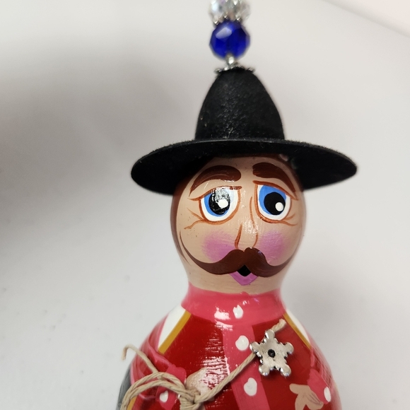 Vintage Handpainted Sherriff Gourd Christmas Tree Ornament Western Folk Art - Picture 2 of 8